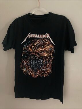 Metallica Men's Black Short Sleeve Graphic Tee - Fiery Guitar Art